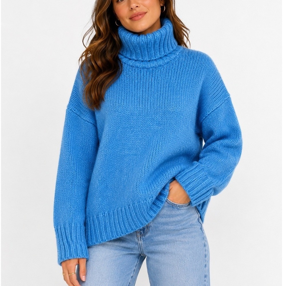 American Eagle Blue Chunky Knit Oversized Turtleneck Sweater Womens‎ Small